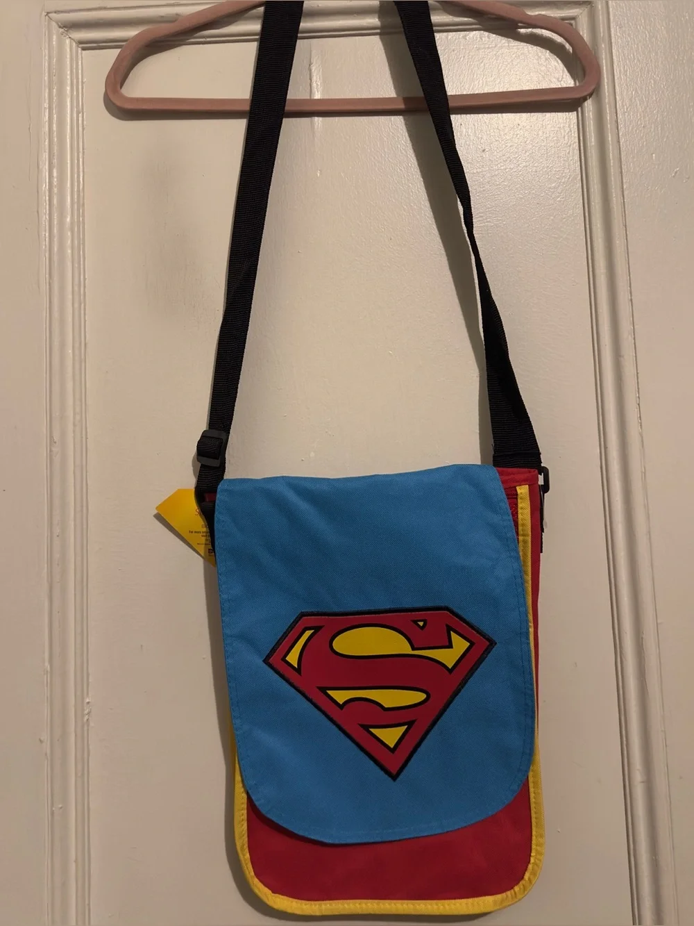 NWT Superman Logo Blue & Red Crossbody Bag.  13.5”L x 10”W. 19” strap drop.